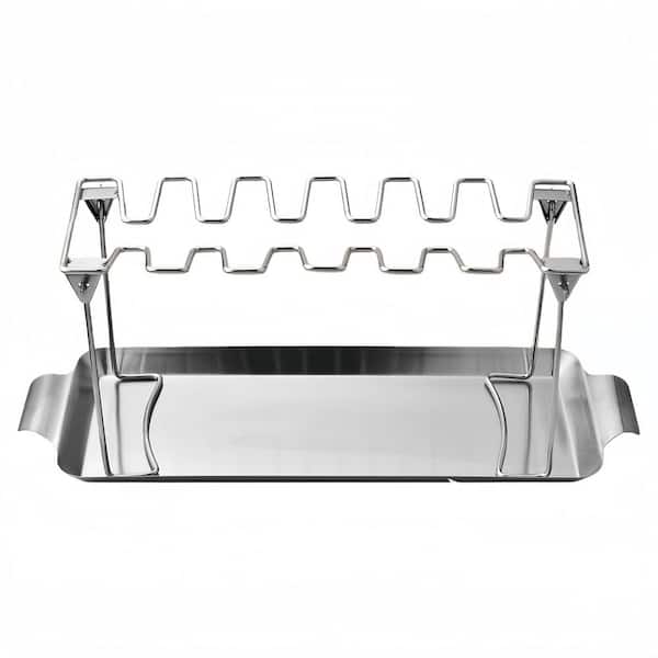Stainless Steel 12 Slots Chicken Leg Rack with Drip Tray and Vertical Roasters for Grills, Smokers and BBQ (1-Pack)