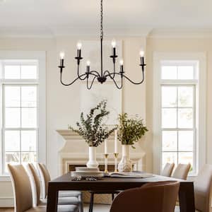 6-Light Black Modern Elegant Candle Chandelier for Bedroom Living Room Kitchen Island Entry
