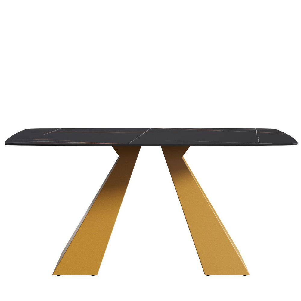 Magic Home 63 in. Round Edge Black Sintered Stone Rectangle Top