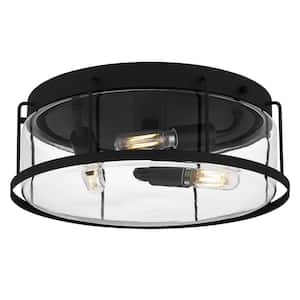13.25 in. 3-Light Matte Black Flush Mount with Clear Glass Shade
