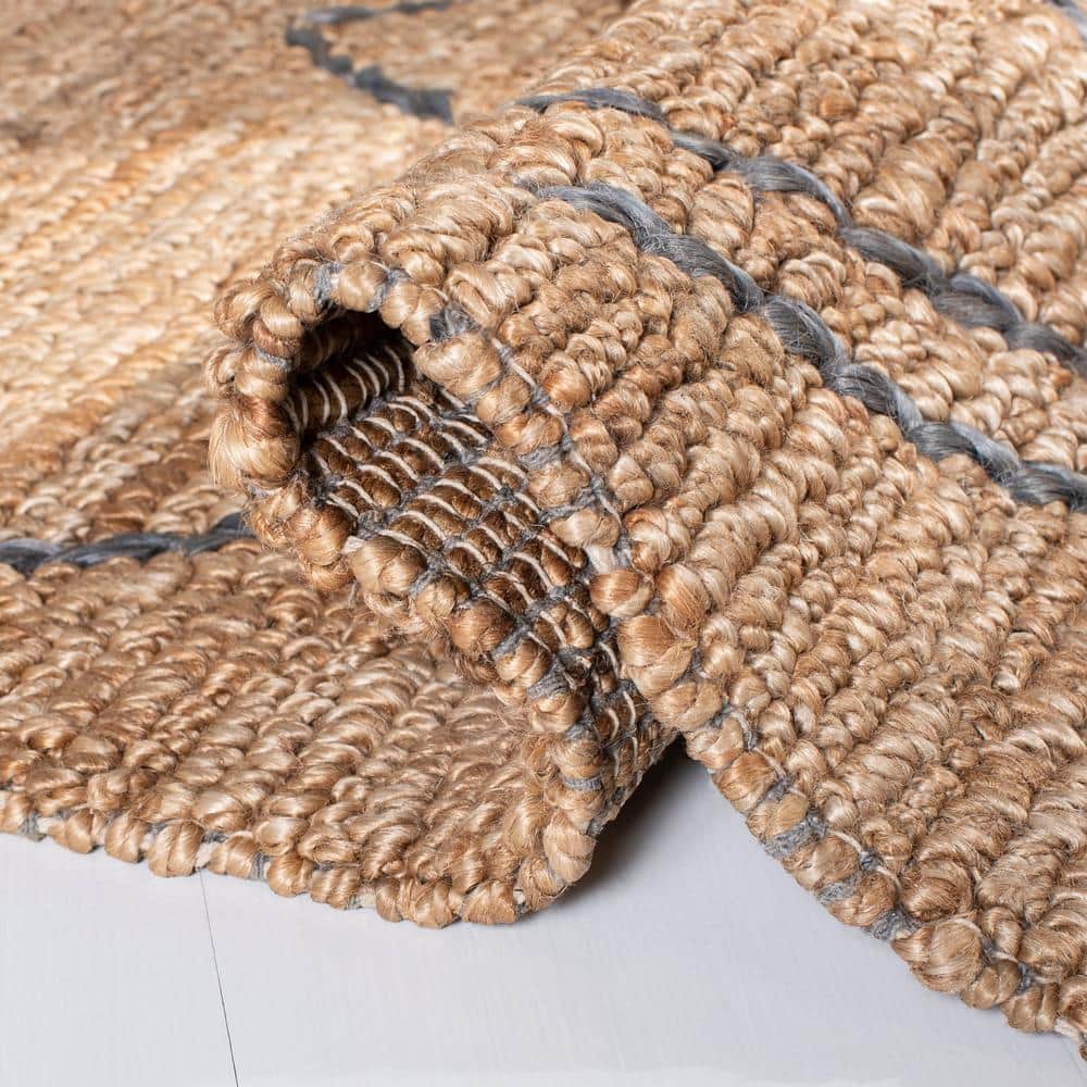 Gray and Beige Hand-Knotted Geometric Jute Rug 4' x 6'