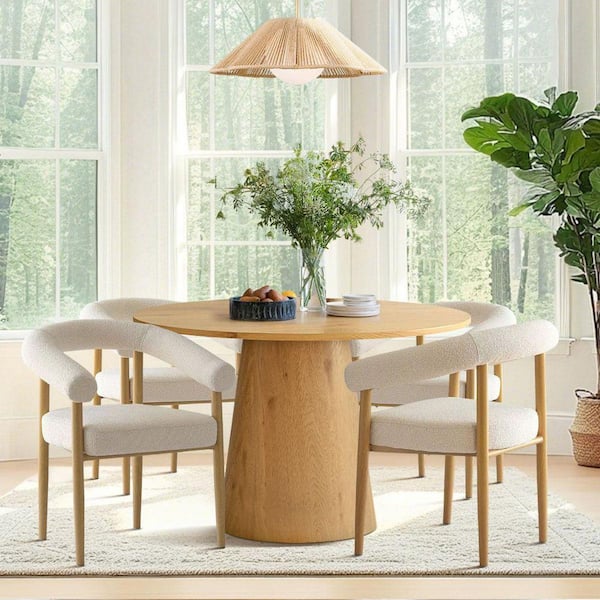 Beige Boucle Upholstered Arm Dining Chair (Set of 4)