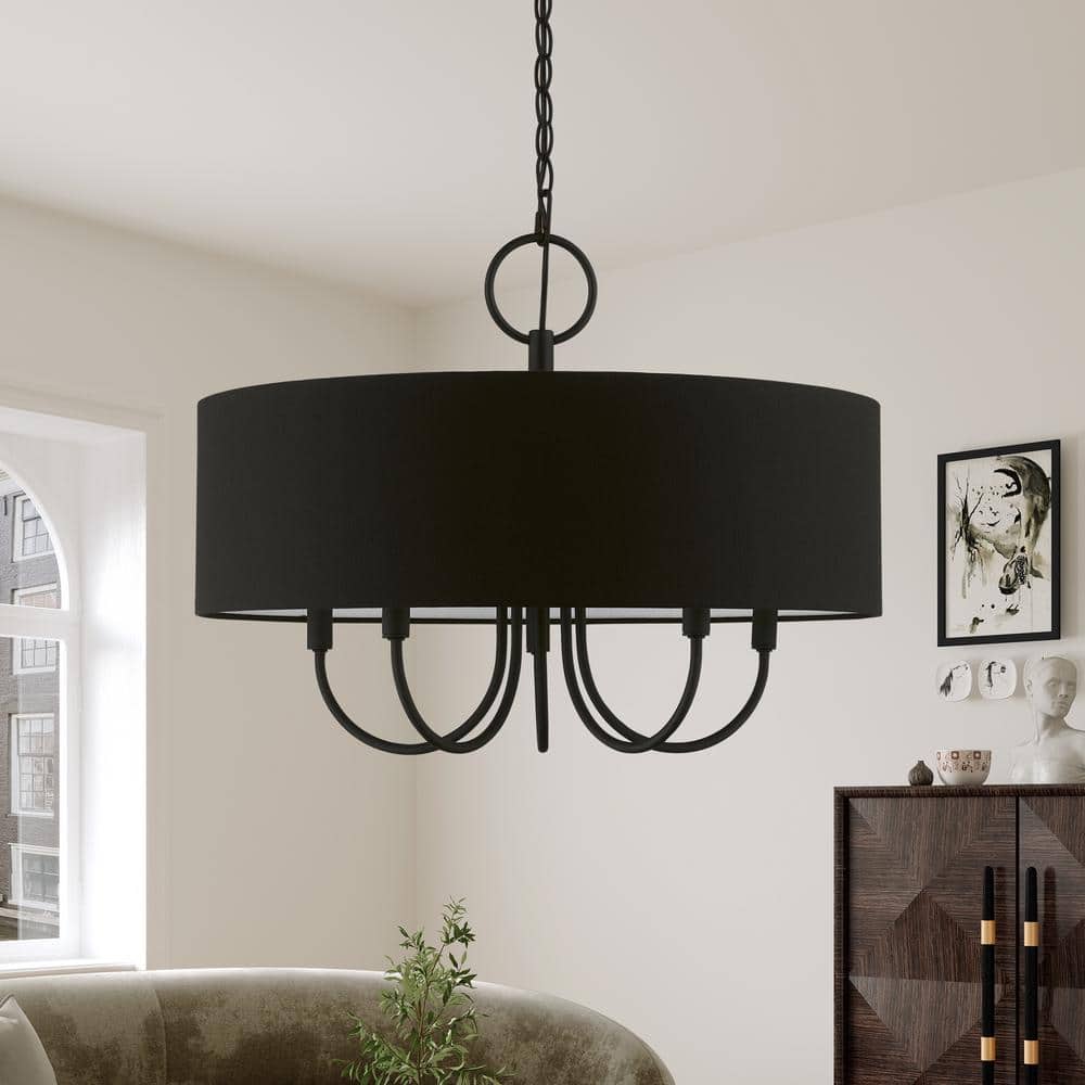 Bainbridge Mini Drum 5-Light Black Pendant Chandelier