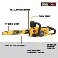 DEWALT 60V MAX 18in. Brushless Battery Powered Chainsaw (Tool Only) with 18in. Chain DCCS672BW1DT618