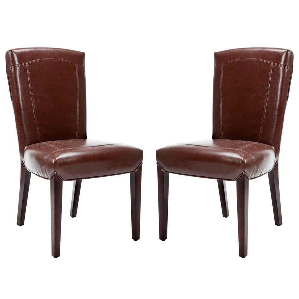 Transitional Cherry Mahogany Brown Leather Side Chair