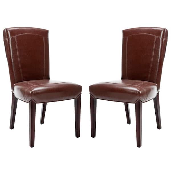 SAFAVIEH Ken Brown Leather Side Chair (Set of 2)
