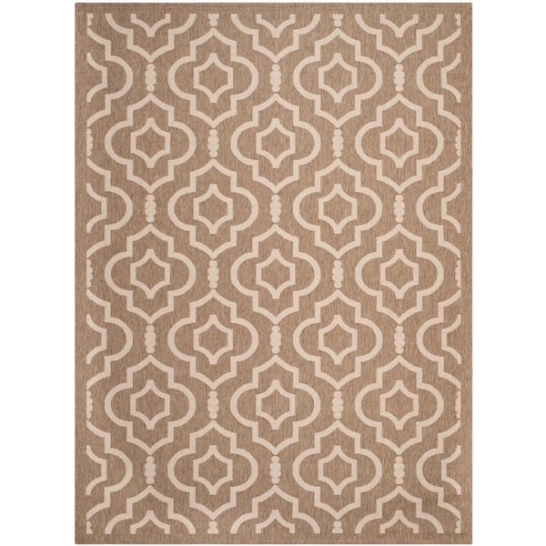 Courtyard Brown/Bone 8 ft. x 11 ft. Geometric Indoor/Outdoor Patio  Area Rug