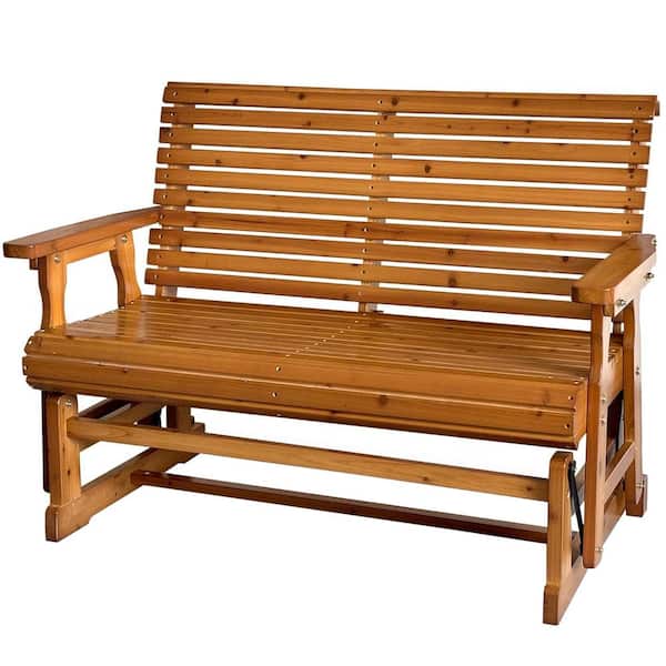 Innovaze 48 in. 2-Person Brown Solid Fir Wood Outdoor Glider with High Roll Back and Deep Contoured Seat