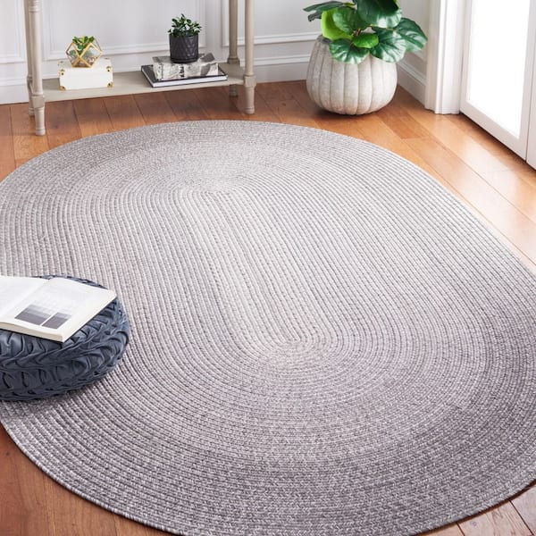 Braided Gray 4 ft. x 6 ft. Machine Washable Ombre Border Oval Area Rug
