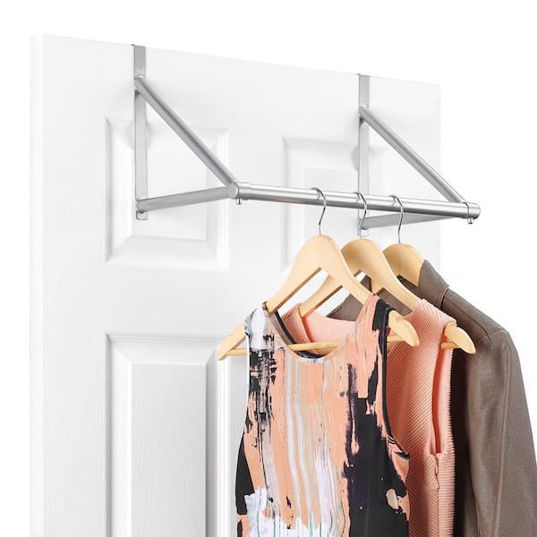 Over The Door Closet Rod Garment Rack Dry Clothes Organizer Storage Hanging Bar 