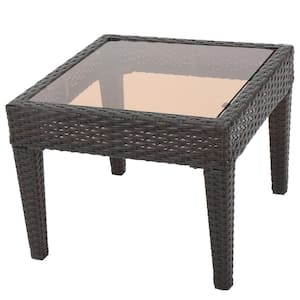 Outdoor Rattan Accent Tables, Multibrown, Powder-coated Iron and Wicker for Backyard or Patio Space
