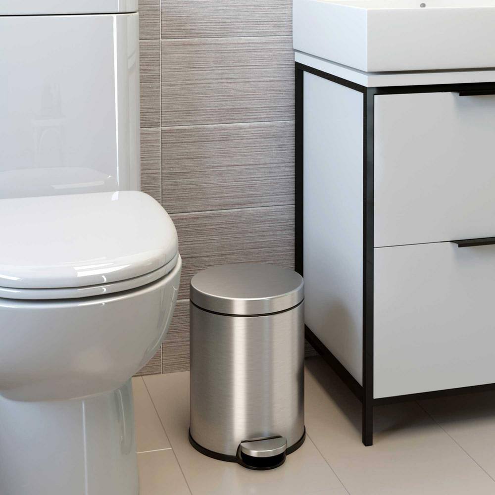 Stainless Steel 1.3 Gallon Round Step Trash Can with Odor Filter