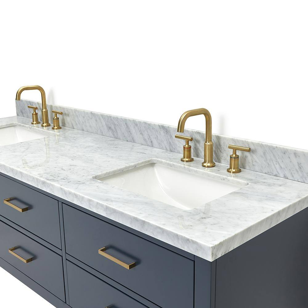 Midnight Blue Wall-Mount Double Vanity with Carrara Marble Top