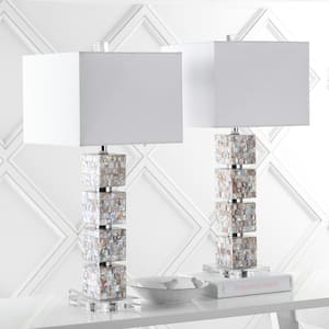 Rafferty 30.5 in. Cream Mosaic Tile Table Lamp with White Shade (Set of 2)
