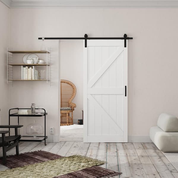 TENONER 36 in. x 84 in. K-Frame, White, Finished, MDF Barn Door Slab ...