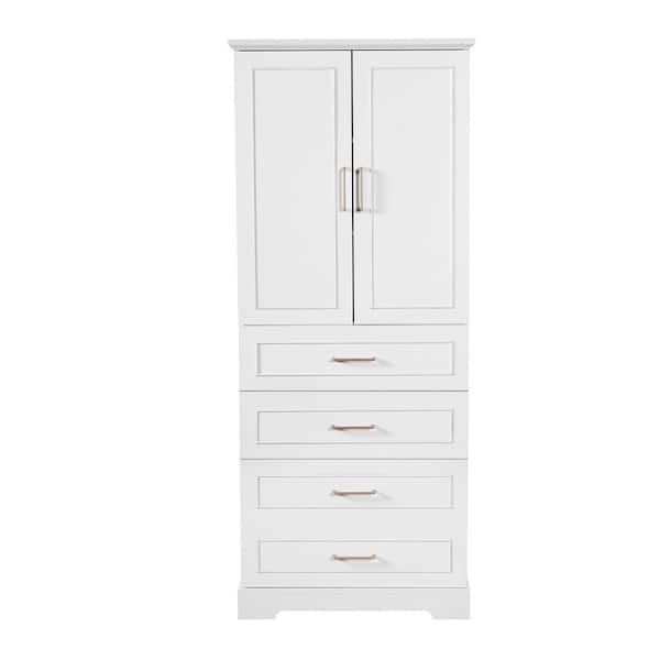 30 in. W x 16 in. D x 72 in. H White Linen Cabinet with 3 Drawers, Adjustable Shelf, Soft-Close Doors