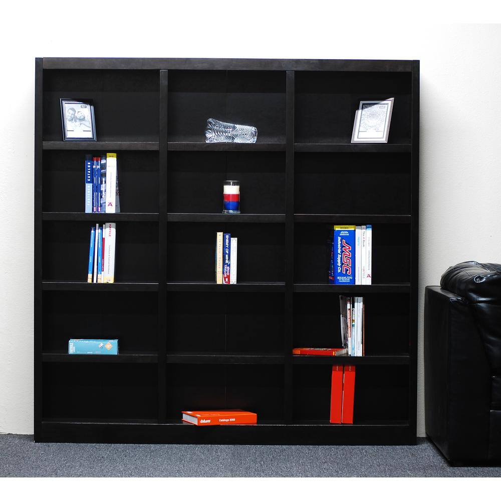 Espresso 72" Adjustable Wood Triple Wide Bookcase