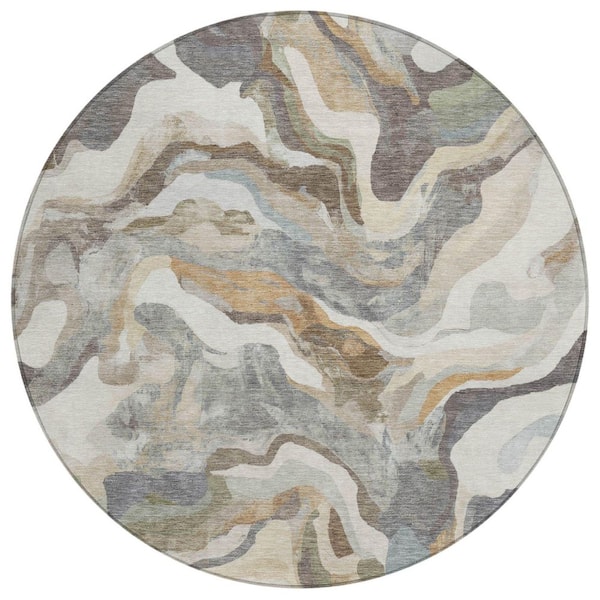 Chantille Machine Washable Indoor/Outdoor Abstract ACN2162 Khaki 8 ft. x 8 ft. Area Rug