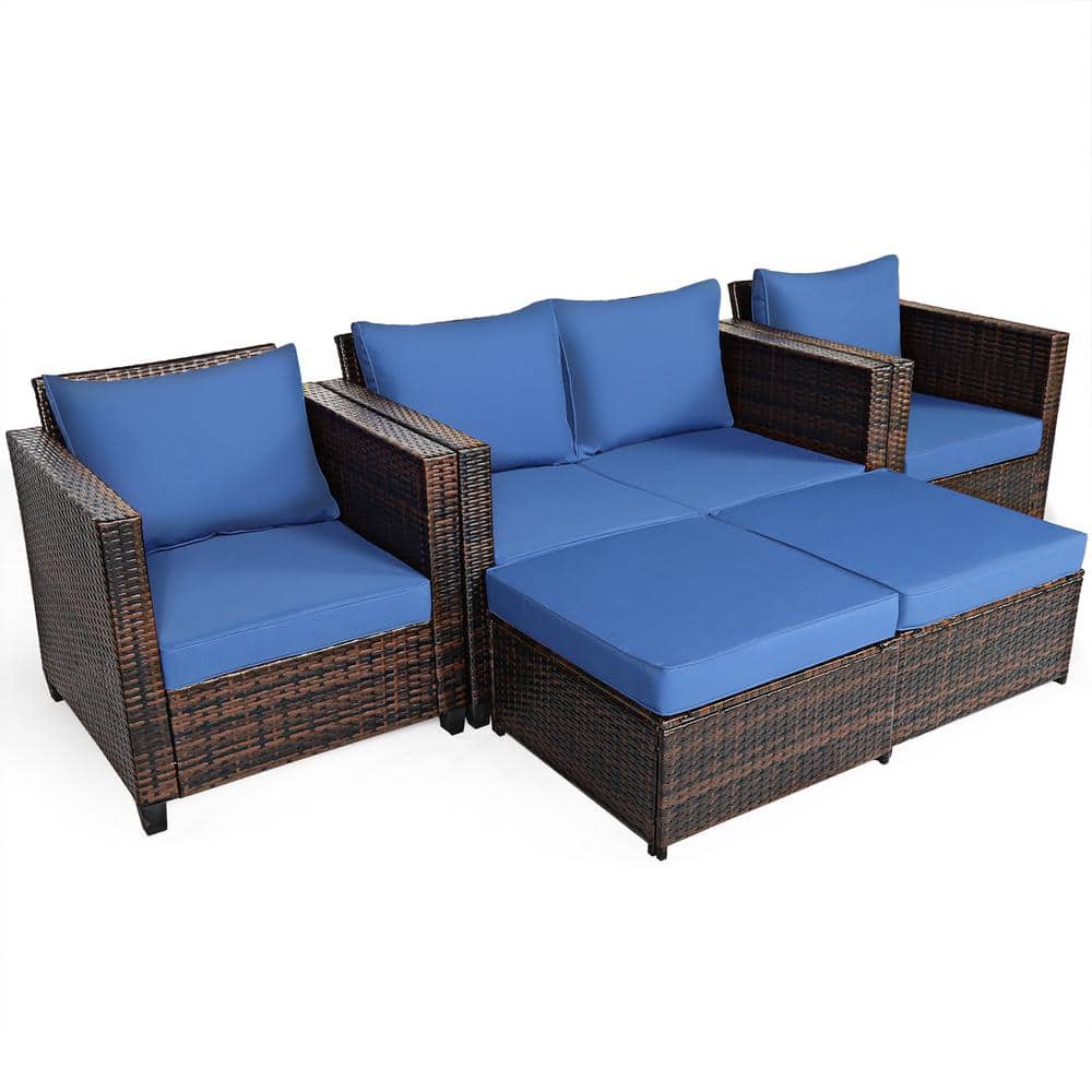 Costway Brown 5Piece Plastic Wicker Metal Outdoor Sectional Set with