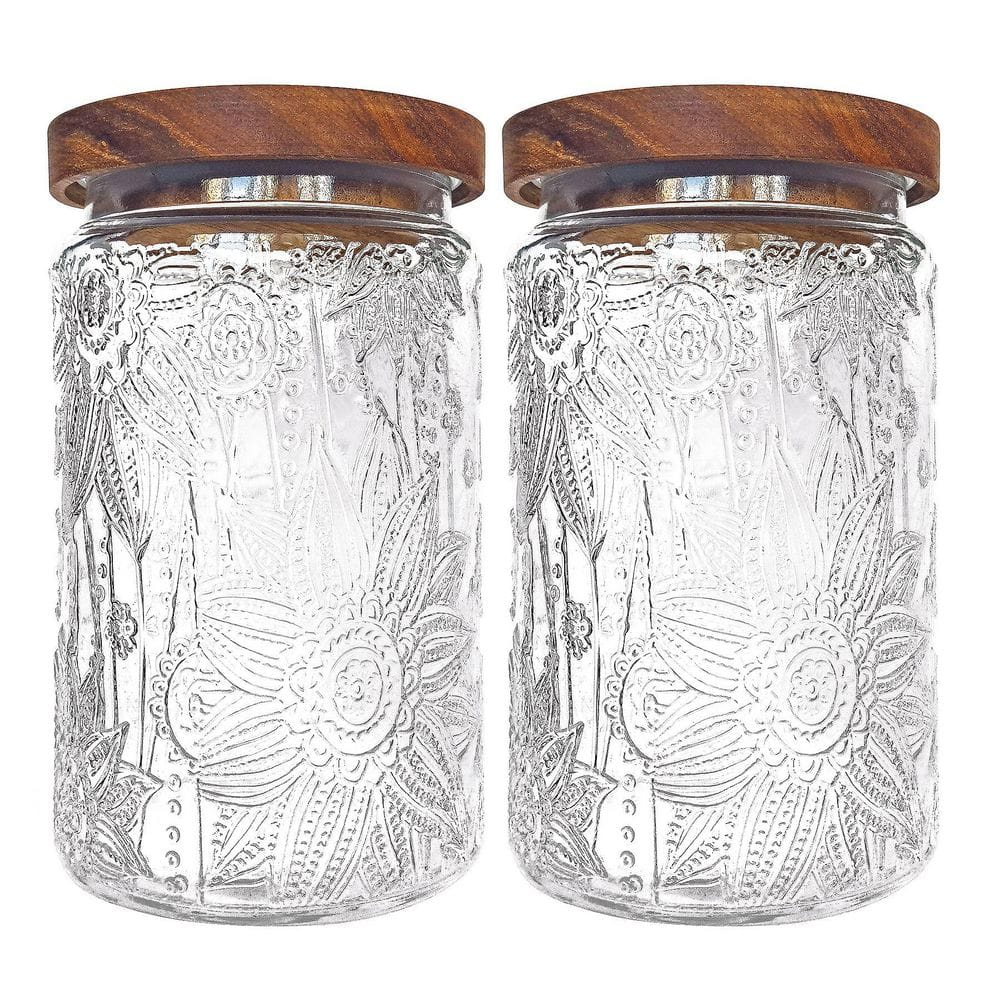 2-Piece Glass Food Storage Canisters with Natural Wood Lids and Silicone Seal for Kitchen Organization price history on PriceWatchPro