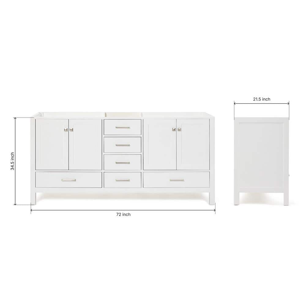 Ariel Cambridge 72" White Double Freestanding Vanity Cabinet