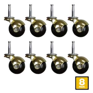 2 in. Black Rubber and Brass Hooded Ball Swivel Stem Caster with 80 lb. Load Rating (8-Pack)