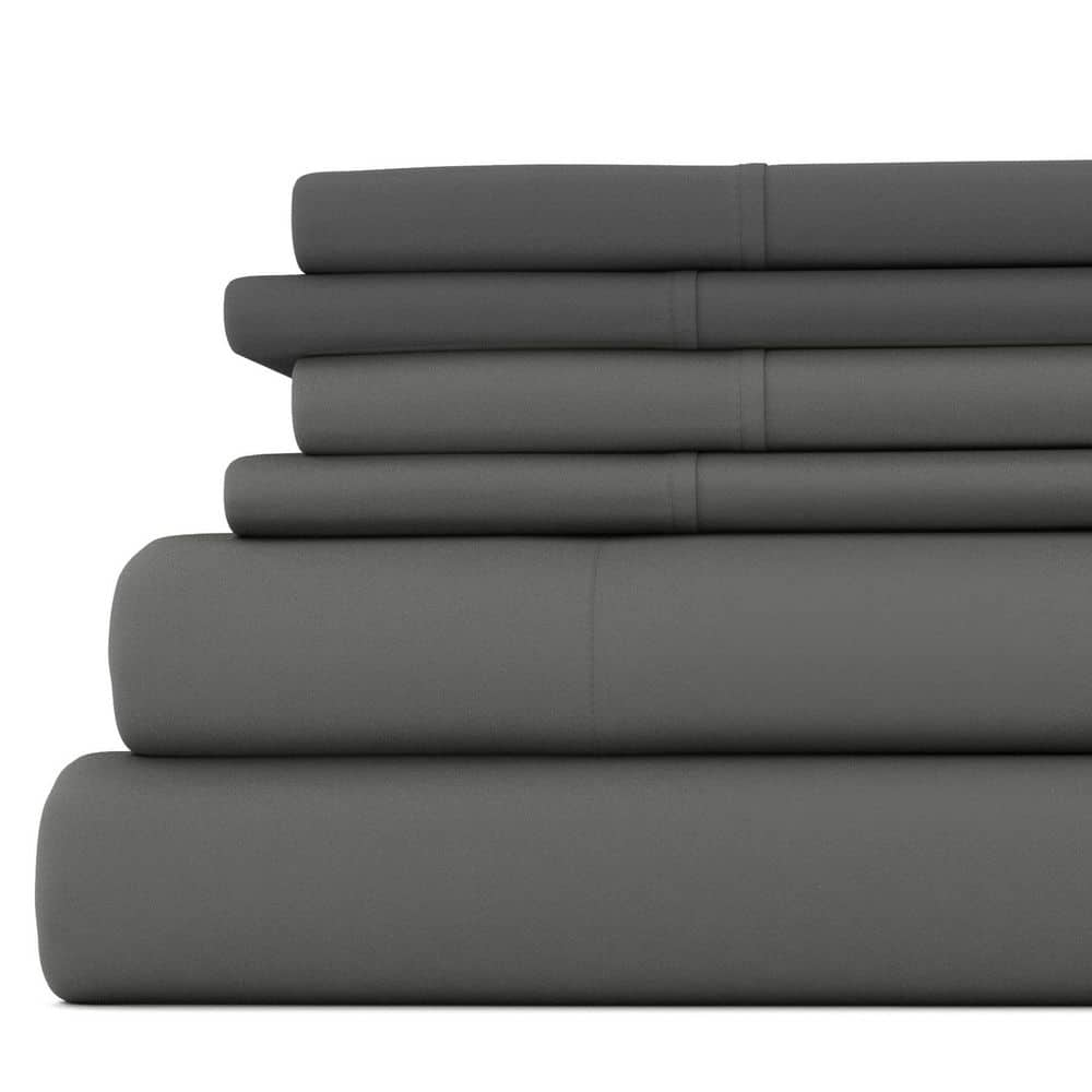 Becky Cameron 6-Piece Gray Solid Microfiber Queen Sheet Set IEH-6PC ...