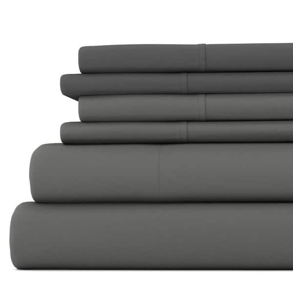 Becky Cameron 6-Piece Gray Solid Microfiber Twin Sheet Set