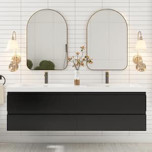 60 in. W x 20 in. D x 22.5 in. H Double Sink Wall-Mounted Bathroom Vanity Set in Black with White Resin Top