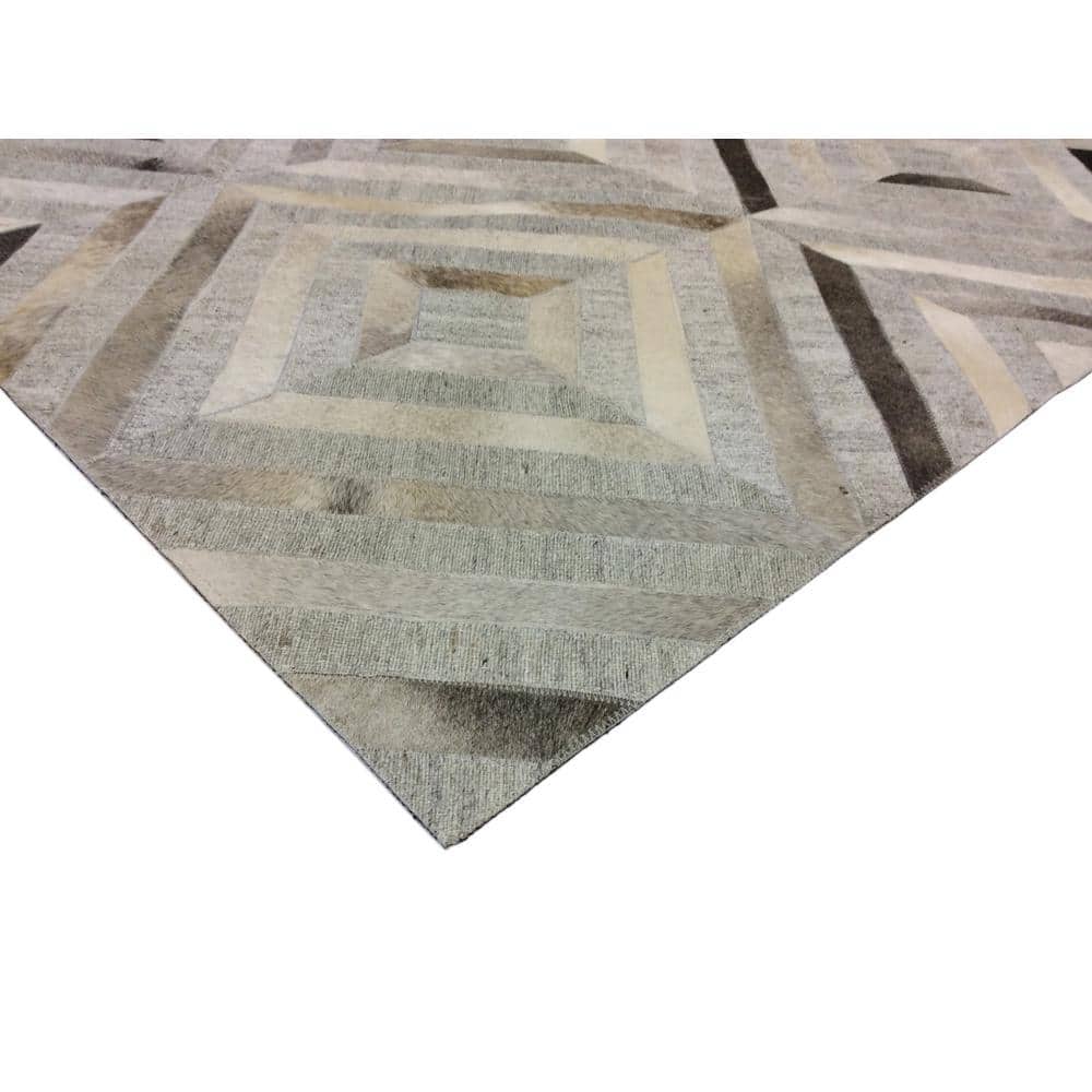 Gray Geometric Handmade Cowhide Area Rug 6' x 9'