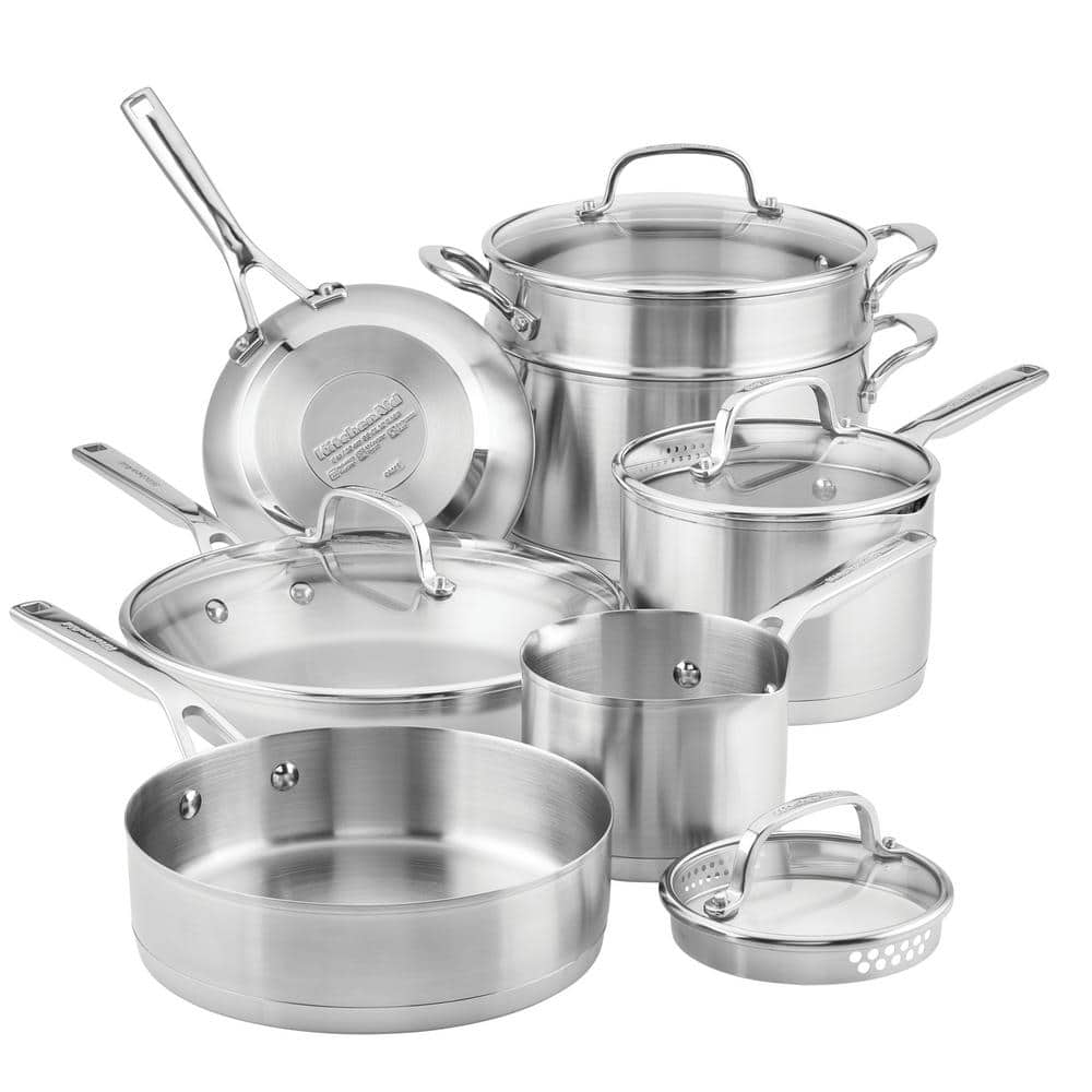 KitchenAid 11-Piece Stainless Steel Cookware Set, Silver