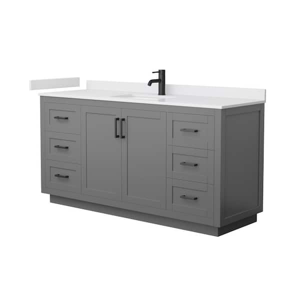 Wyndham Collection Miranda 66 in. W x 22 in. D x 33.75 in. H Single Bath Vanity in Dark Gray with White Cultured Marble Top