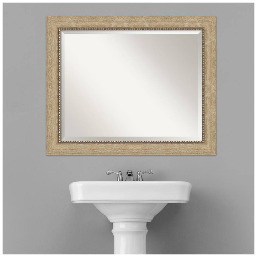 Rectangular Gold Beaded Gray Wood Wall Mirror
