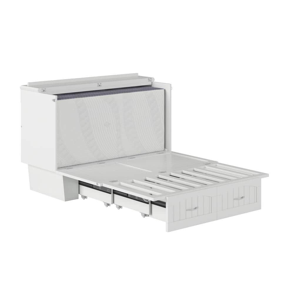 Nantucket White Full Murphy Bed Chest with Storage Drawer