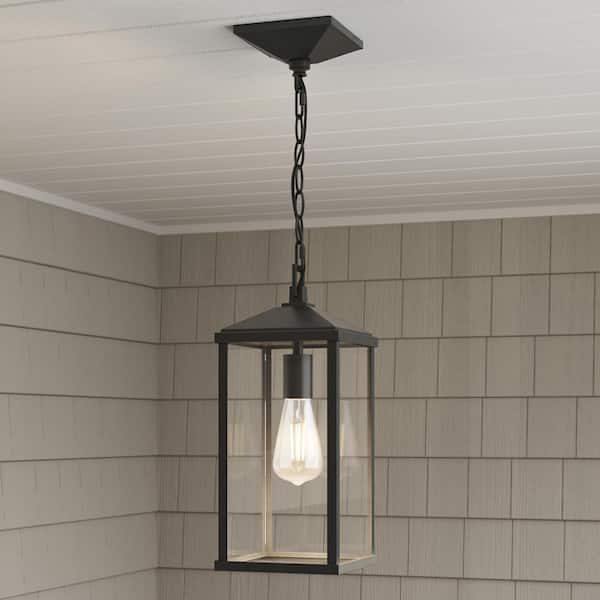 Cantley 15.25 In. Matte Black 1-Light Hardwired Outdoor Pendant with Clear Glass Panels