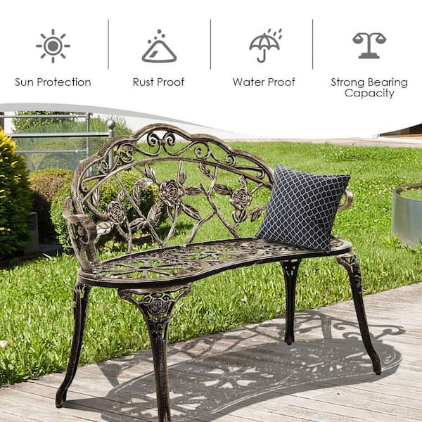 Bronze Aluminum Patio Outdoor Garden Bench Chair