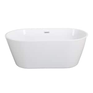 59 in. x 31.1 in. Acrylic Freestanding Contemporary Soaking Bathtub with Overflow and Drain in Gloss White