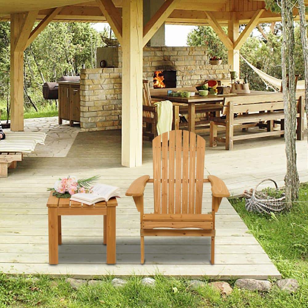 Natural Fir Wood Square Outdoor End Table