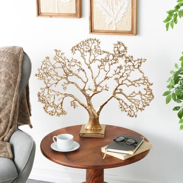Litton Lane 6 in. x 22 in. Gold Aluminum Metal Tree Sculpture