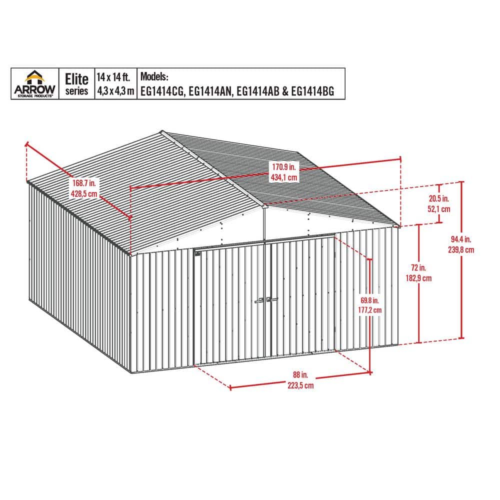 Elite 14 ft. x 14 ft. Cool Grey Steel Storage Shed