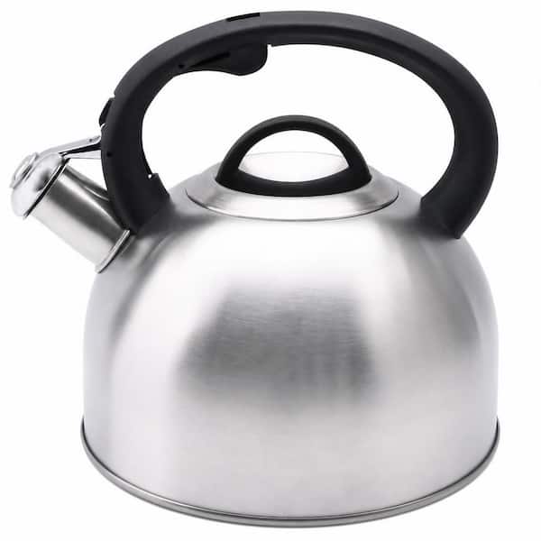 3.1 qt. 12-Cup Stainless Steel Whistling Induction Stovetop Tea Kettle with Wood Pattern Handle in Silver