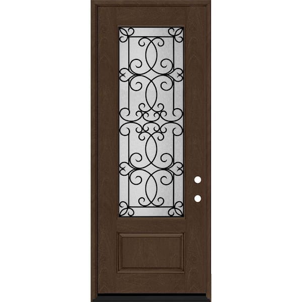 Steves & Sons Regency 36 in. x 96 in. 3/4Lite Georgian Decorative Glass LHIS Hickory Mahogany Fiberglass Prehung Front Door