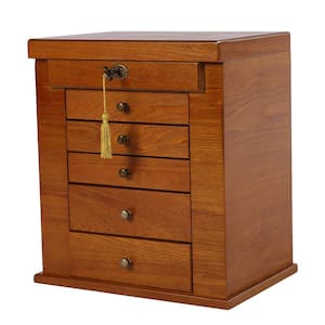 6-Tier Retro Rectangular Original Wood Jewellery Box with Drawers and Lock