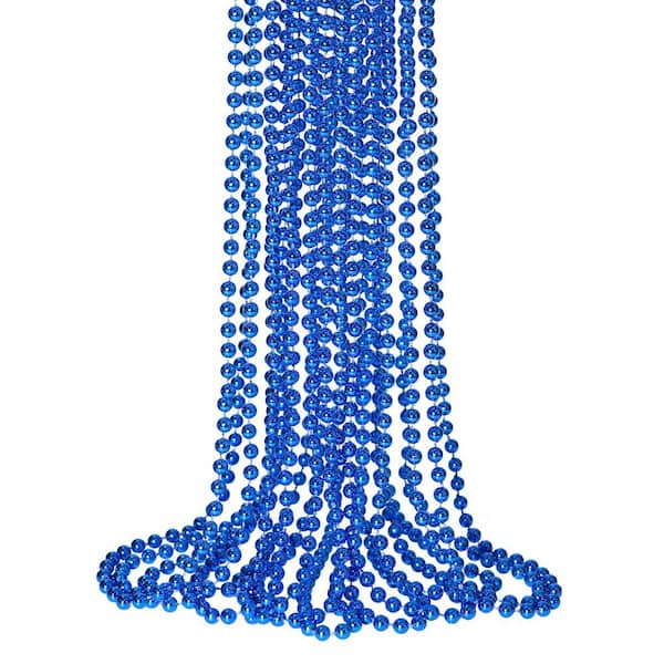 Blue 33 in. Plastic Bead Necklaces with Mardi Gras Christmas for Parade Throw Party Extender Chain Accessories (12-Pack)
