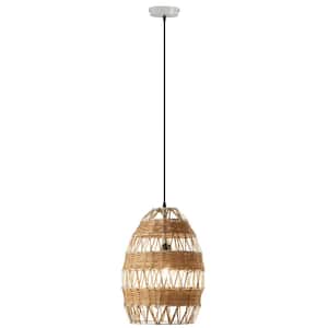 Nora 1-Light Tan Hanging Pendant with Rattan and Metal Shaded