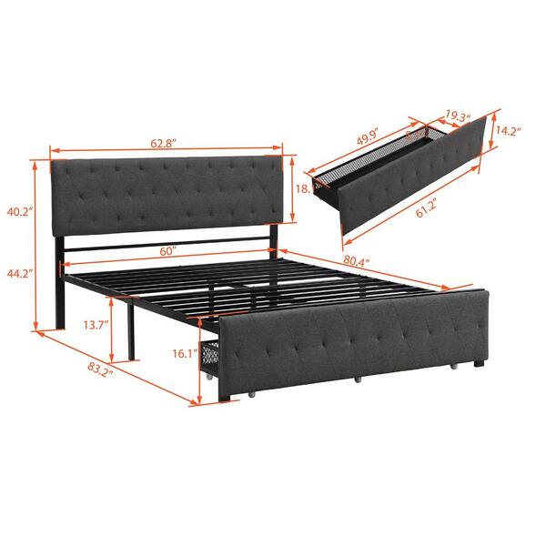 Qualfurn Queen Size Gray Metal Platform, Dakota King Bookcase Storage Bed Instructions