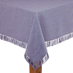 Homespun Fringed 52 in. x 70 in Marine Checkered 100% Cotton Tablecloth