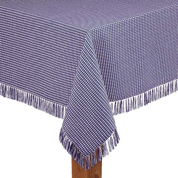 Lintex Homespun Fringed 60 in. x 102 in. Marine Checkered 100% Cotton Tablecloth