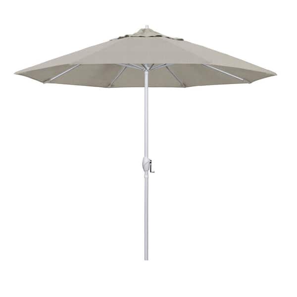 California Umbrella 9 ft. Matted White Aluminum Market Patio Umbrella Auto Tilt in Woven Granite Olefin