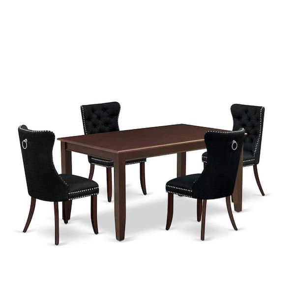 East West Furniture 5-Piece Mahogany Finish Solid Wood Top-Rectangular Upholstered Dining Room Set-Seats 4